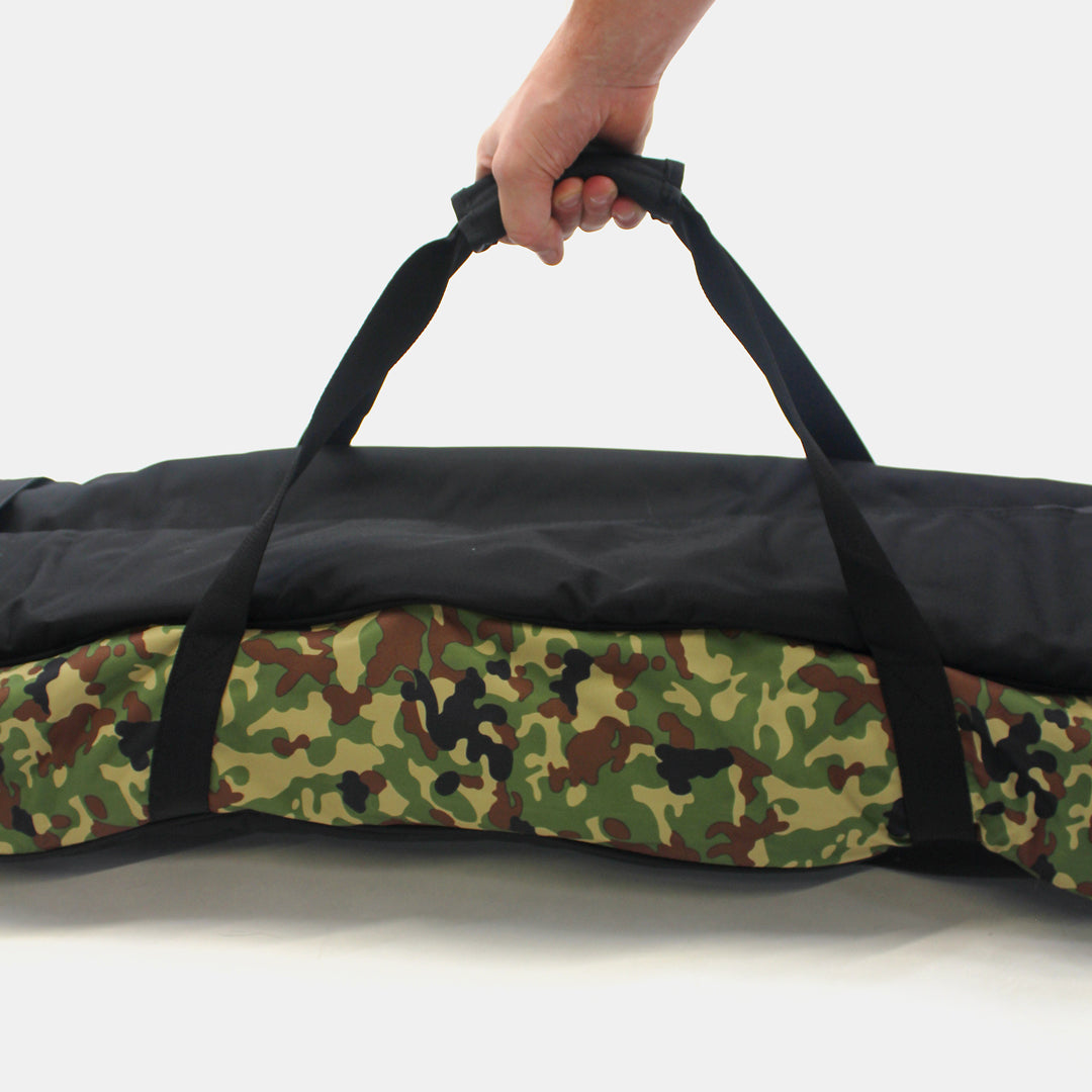 4frnt skis Double Roller ski Bag in Camo close up of handle