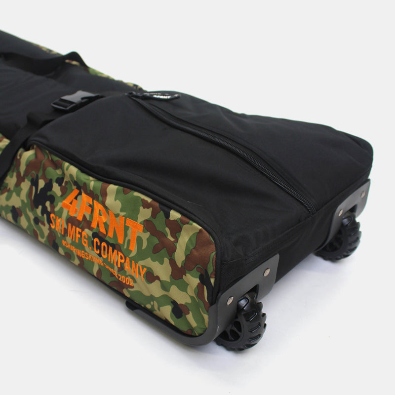 4frnt skis Double Roller ski Bag in Camo close up of wheels