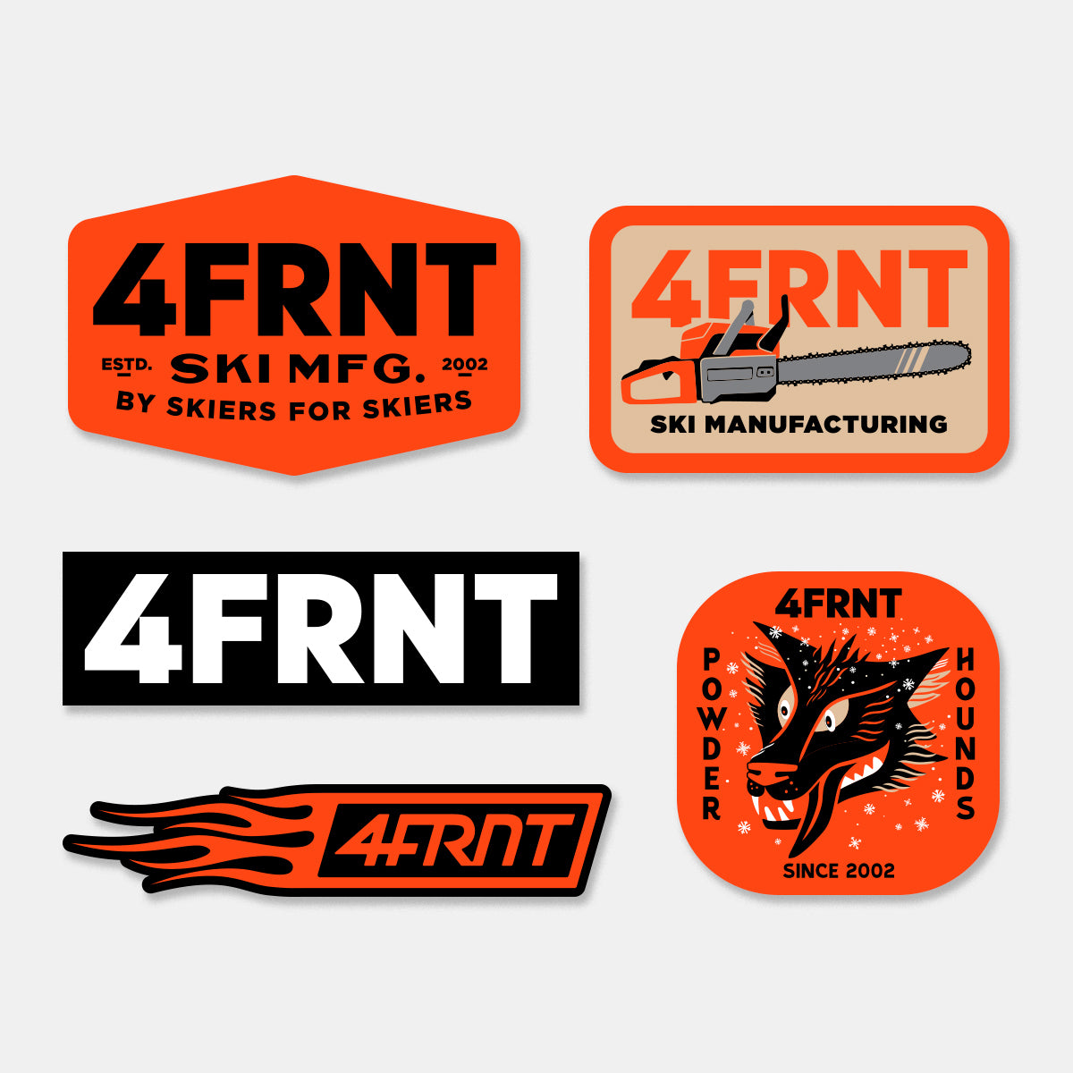 a photo of all the stickers included in the 4FRNT sticker Pack