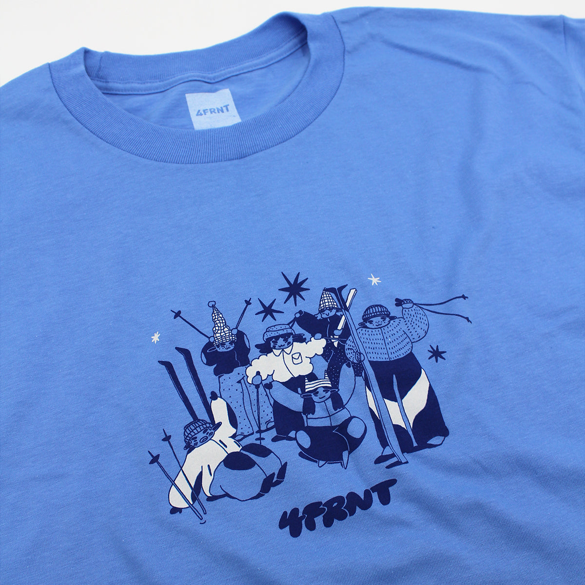 blue ski gang t shirt with design by nessa front detail view