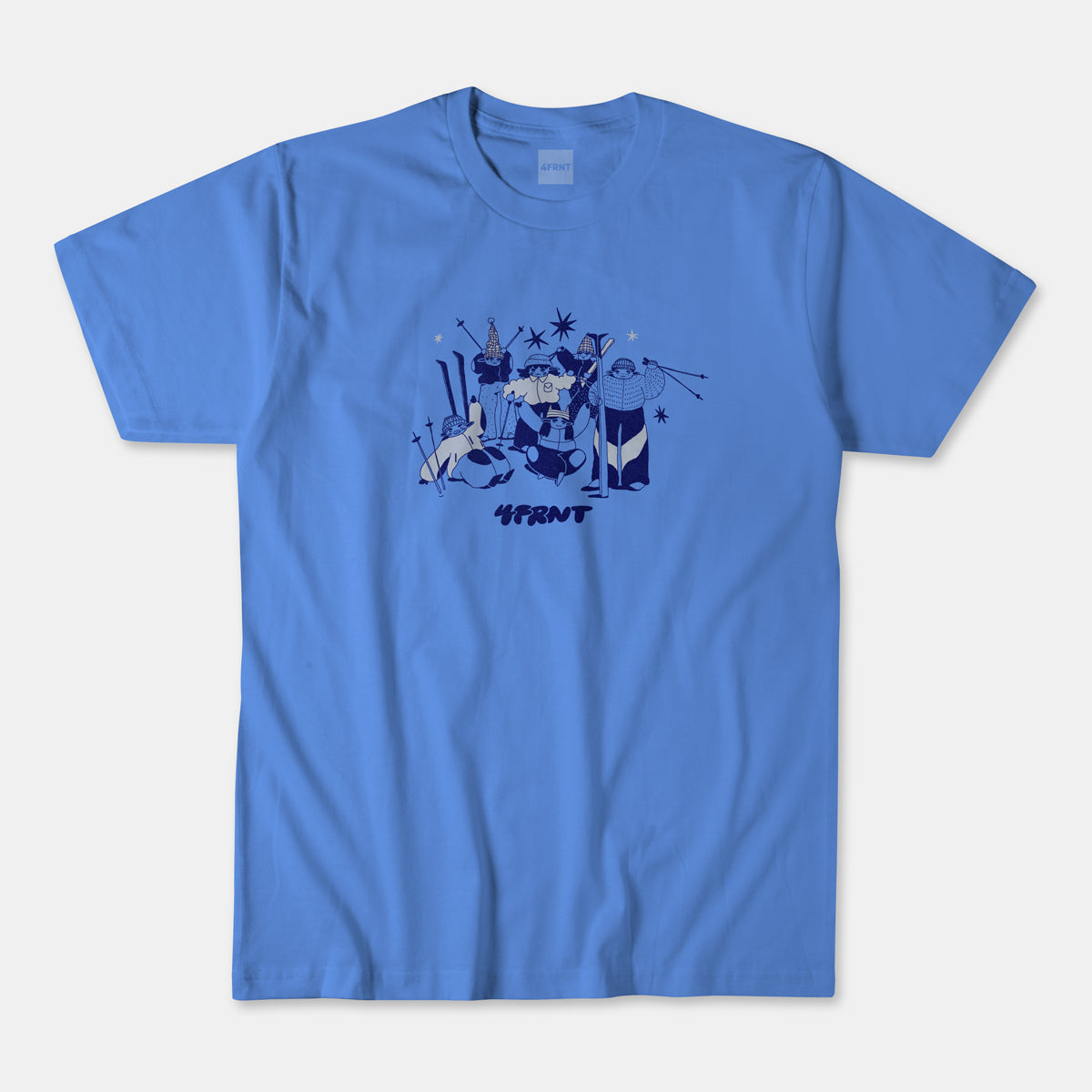 blue ski gang t shirt with design by nessa front view