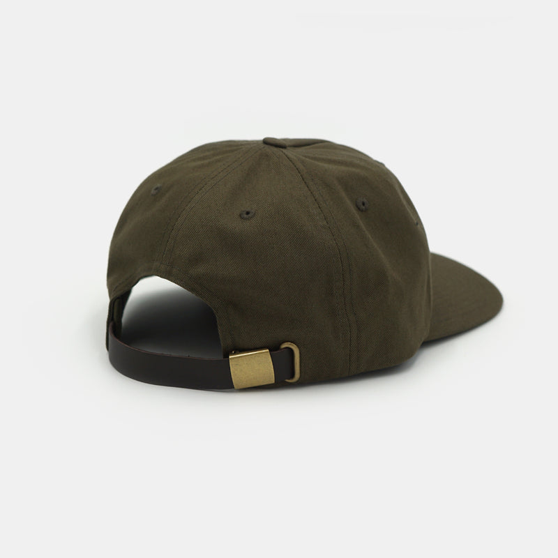 back profile of dark green hat with rodeo 4frnt logo