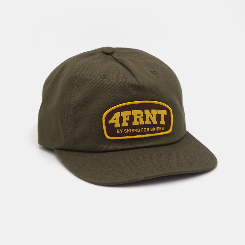 angled front profile of dark green hat with rodeo 4frnt logo
