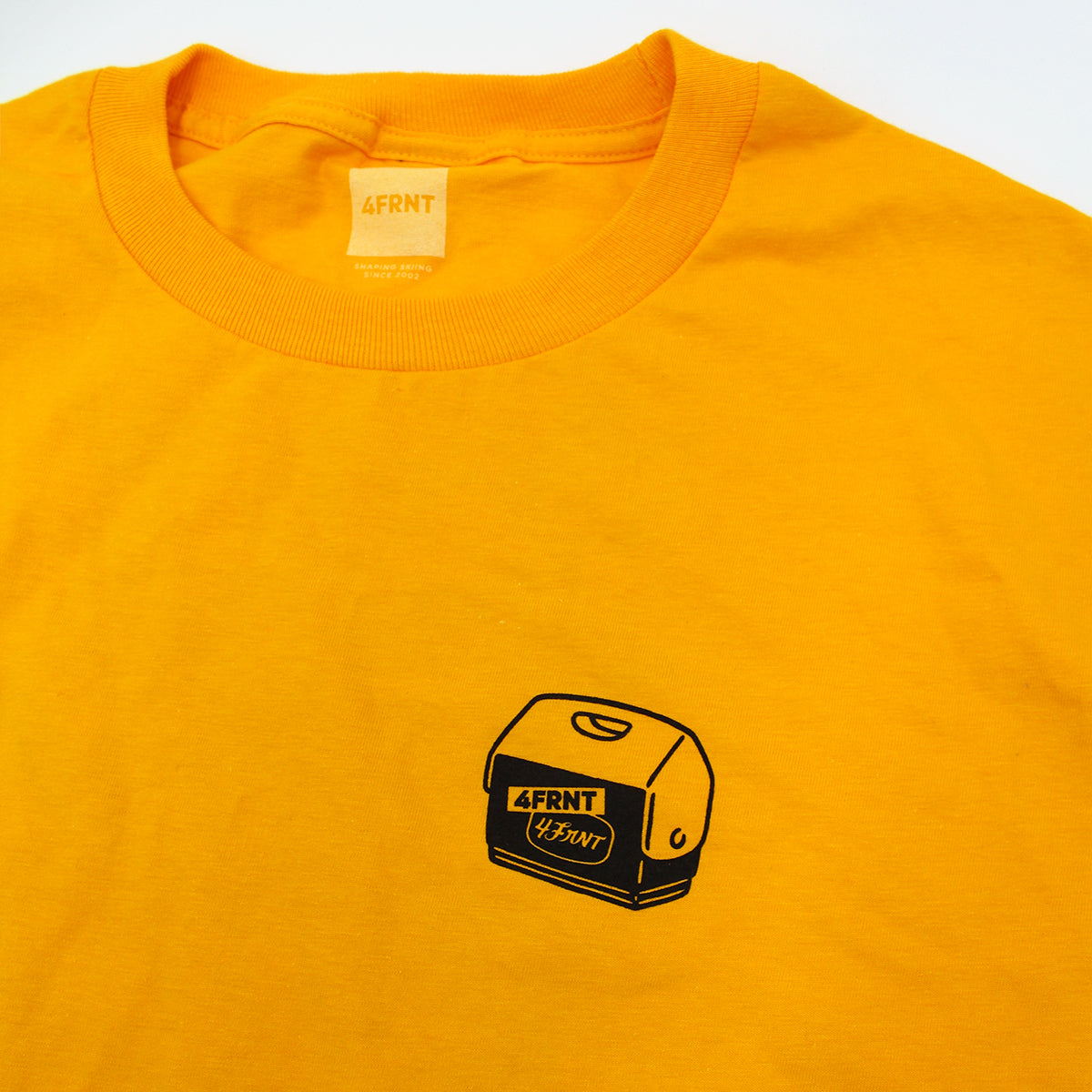 yellow shane tailgate tee front detail view