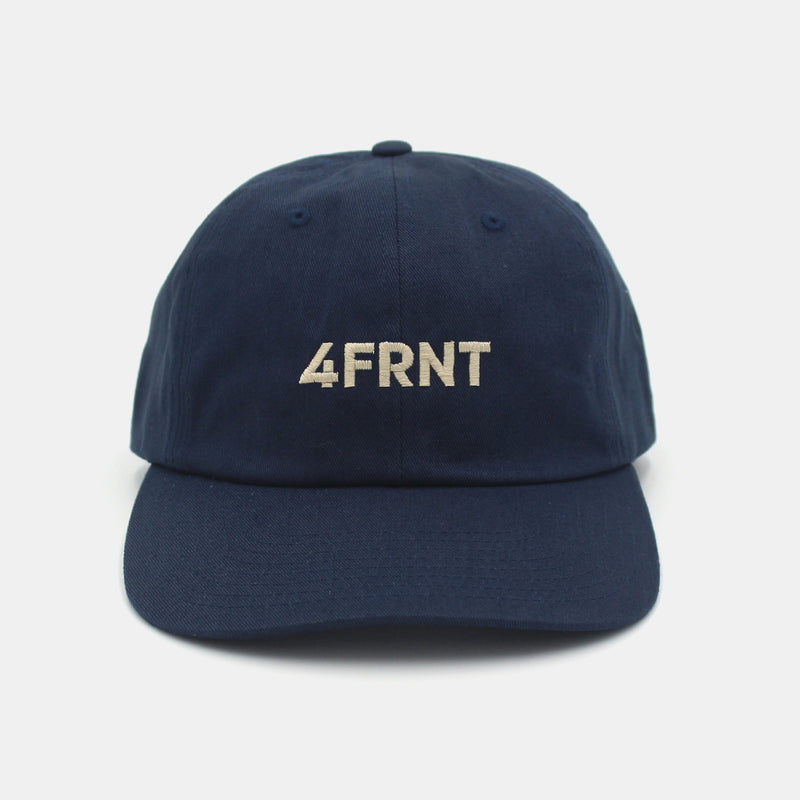 the front view of the blue 4frnt dad hat