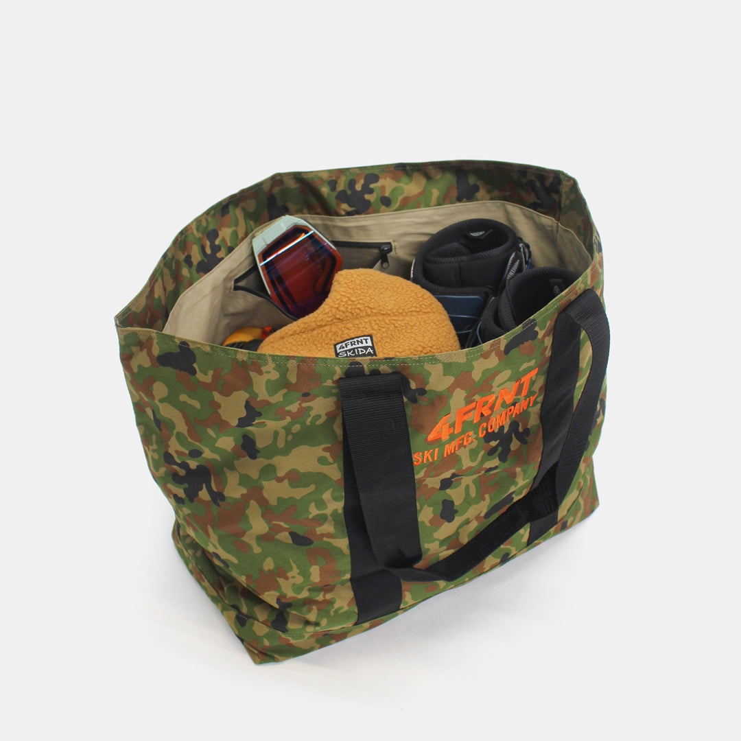 4frnt skis Camo Tote Bag angled view, packed