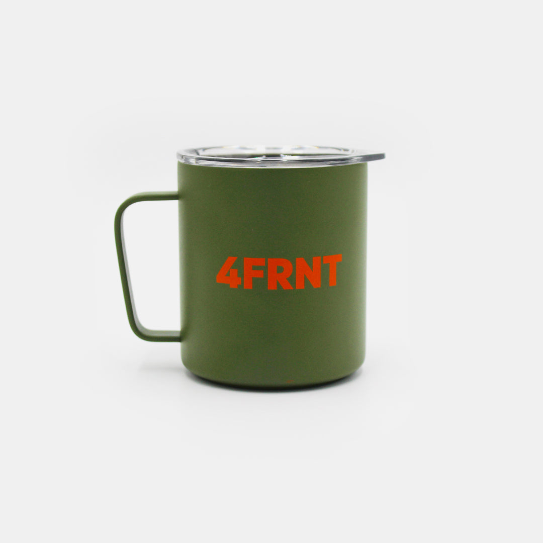 Green Camp Cup with orange 4frnt skis logo