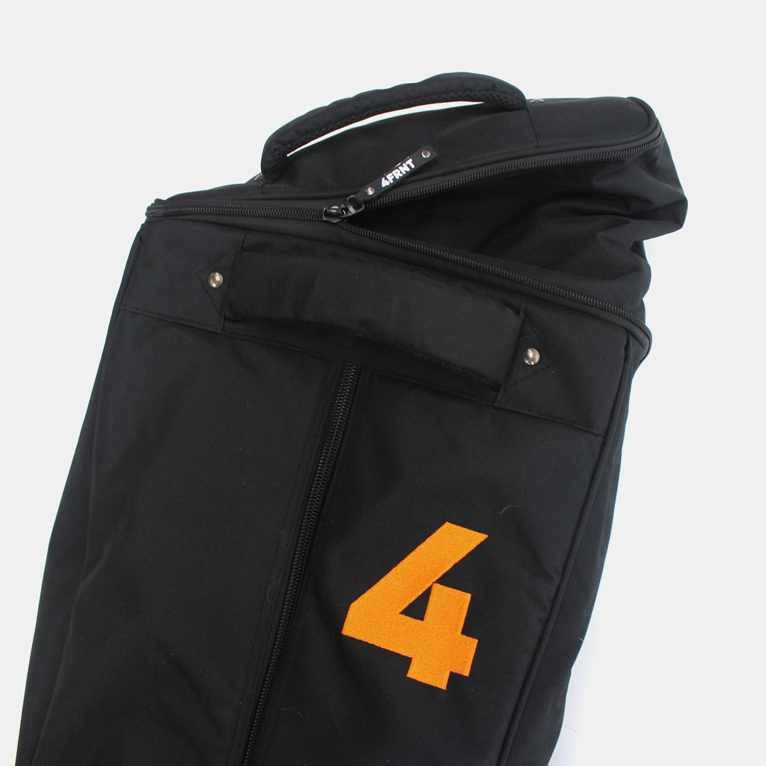 4frnt skis black and orange double ski roller bag close up of upper zipper pocket